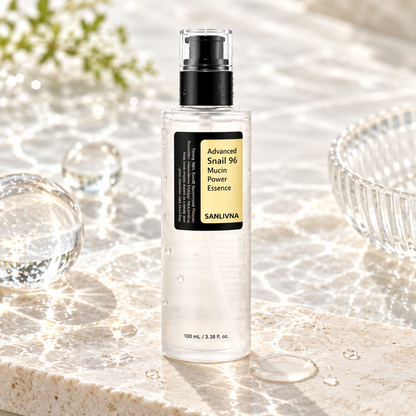 Flacon de sérum sur fond lumineux avec détails d’eau